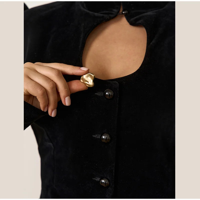 Elegant Black Women's Jacket Stand Collar Hollow Out Full Sleeve Waist-Closed Lady Coats 2026 Spring Chic Female Streetwear