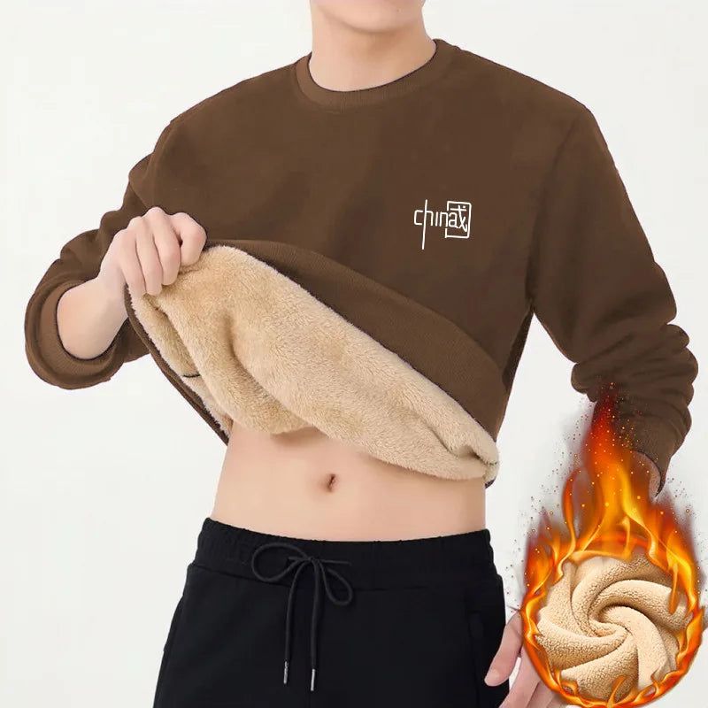 Winter New Fleece Sweatshirt Men Outdoor Work Lined Warm Sweatshirt Pure Color Thicken Warm Sweatshirt Thicken Plus Hoodies Male
