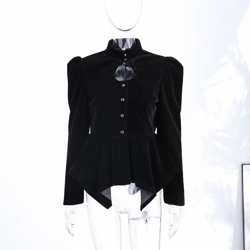 Elegant Black Women's Jacket Stand Collar Hollow Out Full Sleeve Waist-Closed Lady Coats 2026 Spring Chic Female Streetwear