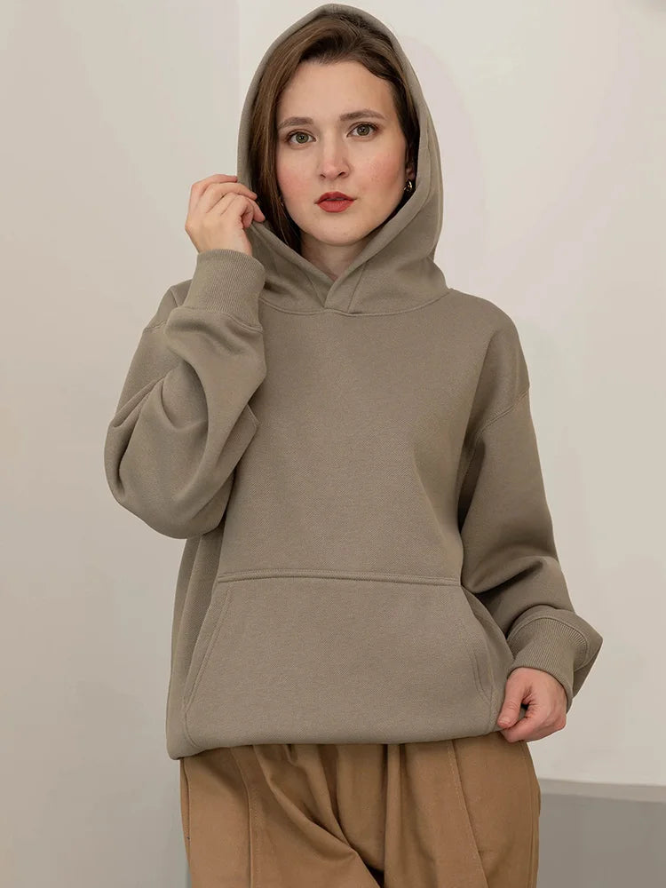 Streamgirl Fleece Hoodies Women Winter Warm Oversized Warm Sweatshirts Boyfriend Hoodies Simple Green Hooded Sweatshirt Couples