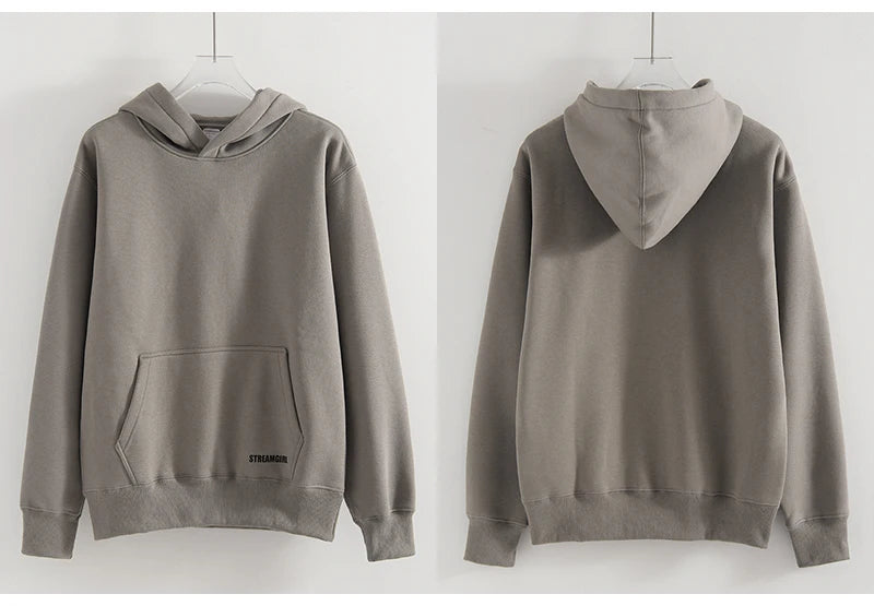 Streamgirl Fleece Hoodies Women Winter Warm Oversized Warm Sweatshirts Boyfriend Hoodies Simple Green Hooded Sweatshirt Couples