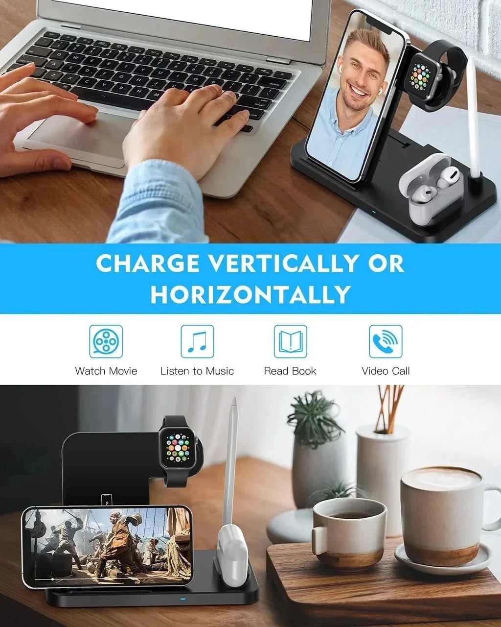 Wireless Charging Station - 4 in 1 Wireless Charger Charging Stand
