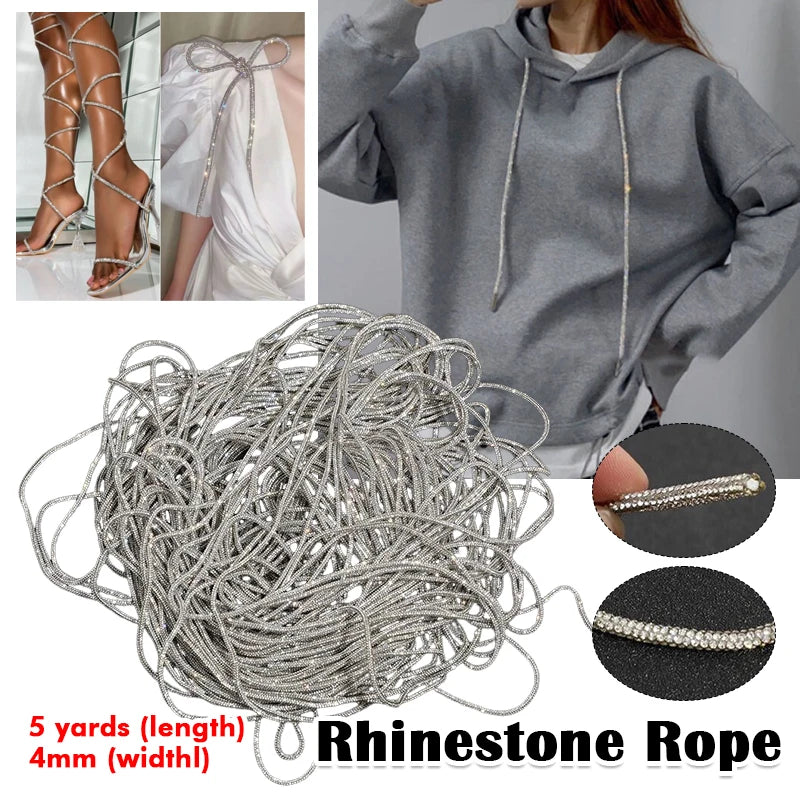 5/10/20/30 Yards Rhinestone Rope Glitter Crystal Tube Cord Trim String Diy Jewelry Bag Hoodies Trouser Replacement Drawstring