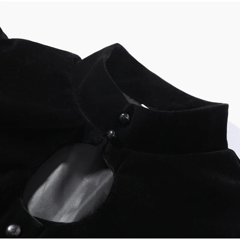 Elegant Black Women's Jacket Stand Collar Hollow Out Full Sleeve Waist-Closed Lady Coats 2026 Spring Chic Female Streetwear