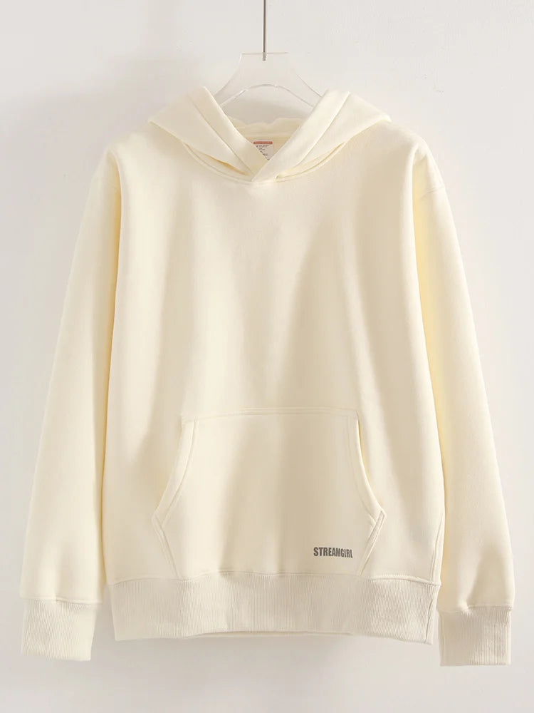 Streamgirl Fleece Hoodies Women Winter Warm Oversized Warm Sweatshirts Boyfriend Hoodies Simple Green Hooded Sweatshirt Couples