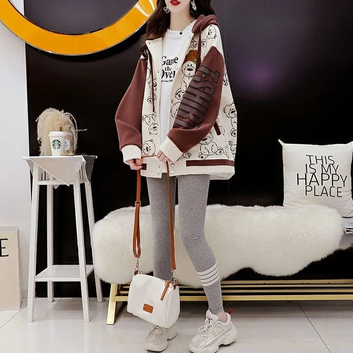 Graphic Female Hooded Top Warm Cold Youthful Clothes Long Sleeve New in Coat Thick Autumn and Winter Women's Hoodies Sweatshirt