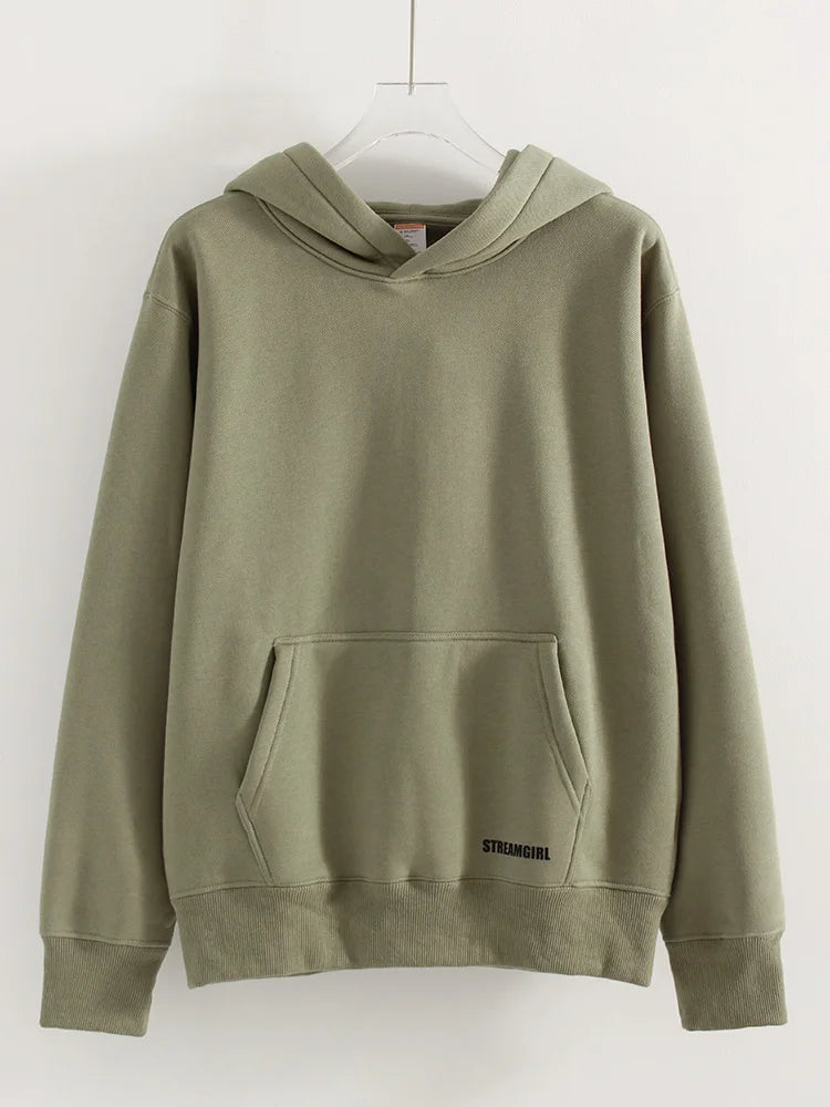 Streamgirl Fleece Hoodies Women Winter Warm Oversized Warm Sweatshirts Boyfriend Hoodies Simple Green Hooded Sweatshirt Couples