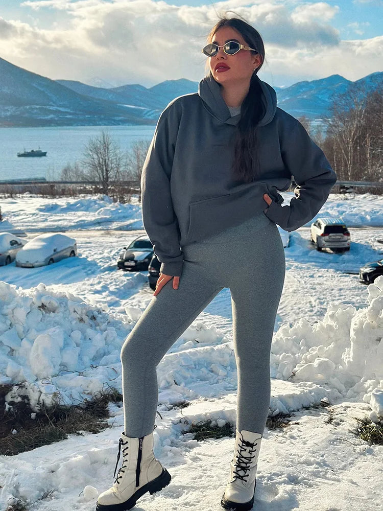 Streamgirl Fleece Hoodies Women Winter Warm Oversized Warm Sweatshirts Boyfriend Hoodies Simple Green Hooded Sweatshirt Couples