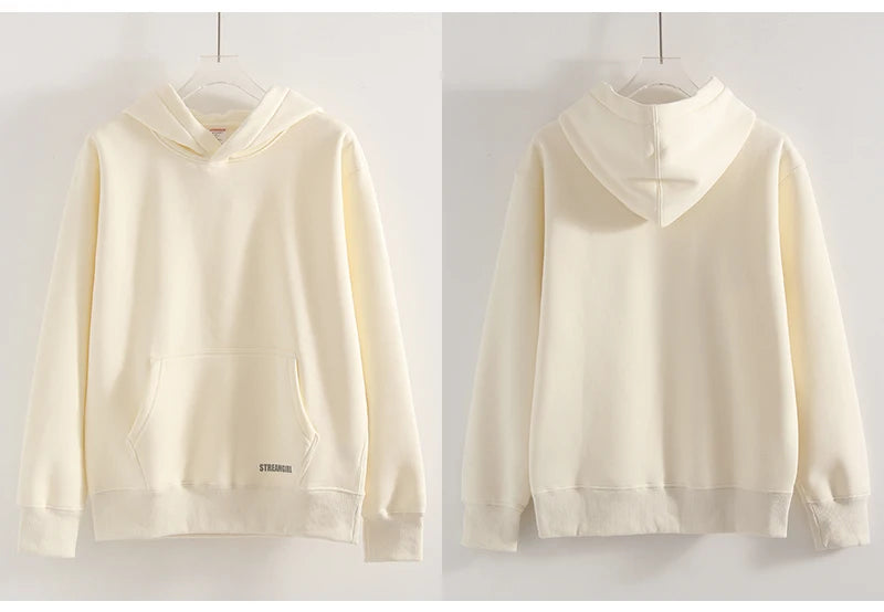 Streamgirl Fleece Hoodies Women Winter Warm Oversized Warm Sweatshirts Boyfriend Hoodies Simple Green Hooded Sweatshirt Couples