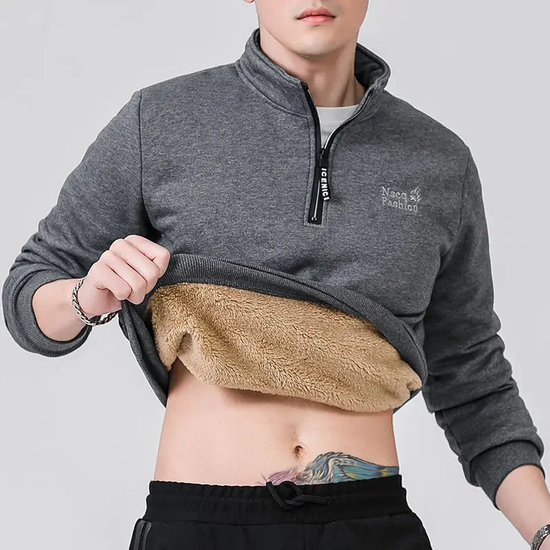 Winter New Fleece Sweatshirt Men Outdoor Work Lined Warm Sweatshirt Pure Color Thicken Warm Sweatshirt Thicken Plus Hoodies Male