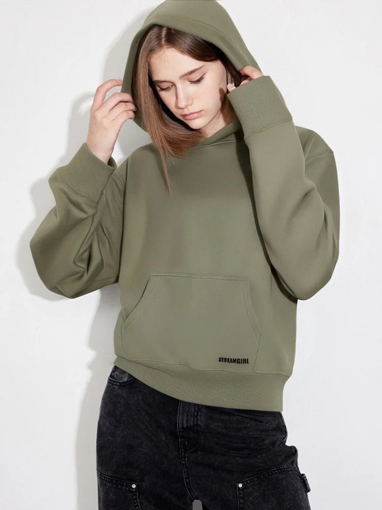 Streamgirl Fleece Hoodies Women Winter Warm Oversized Warm Sweatshirts Boyfriend Hoodies Simple Green Hooded Sweatshirt Couples