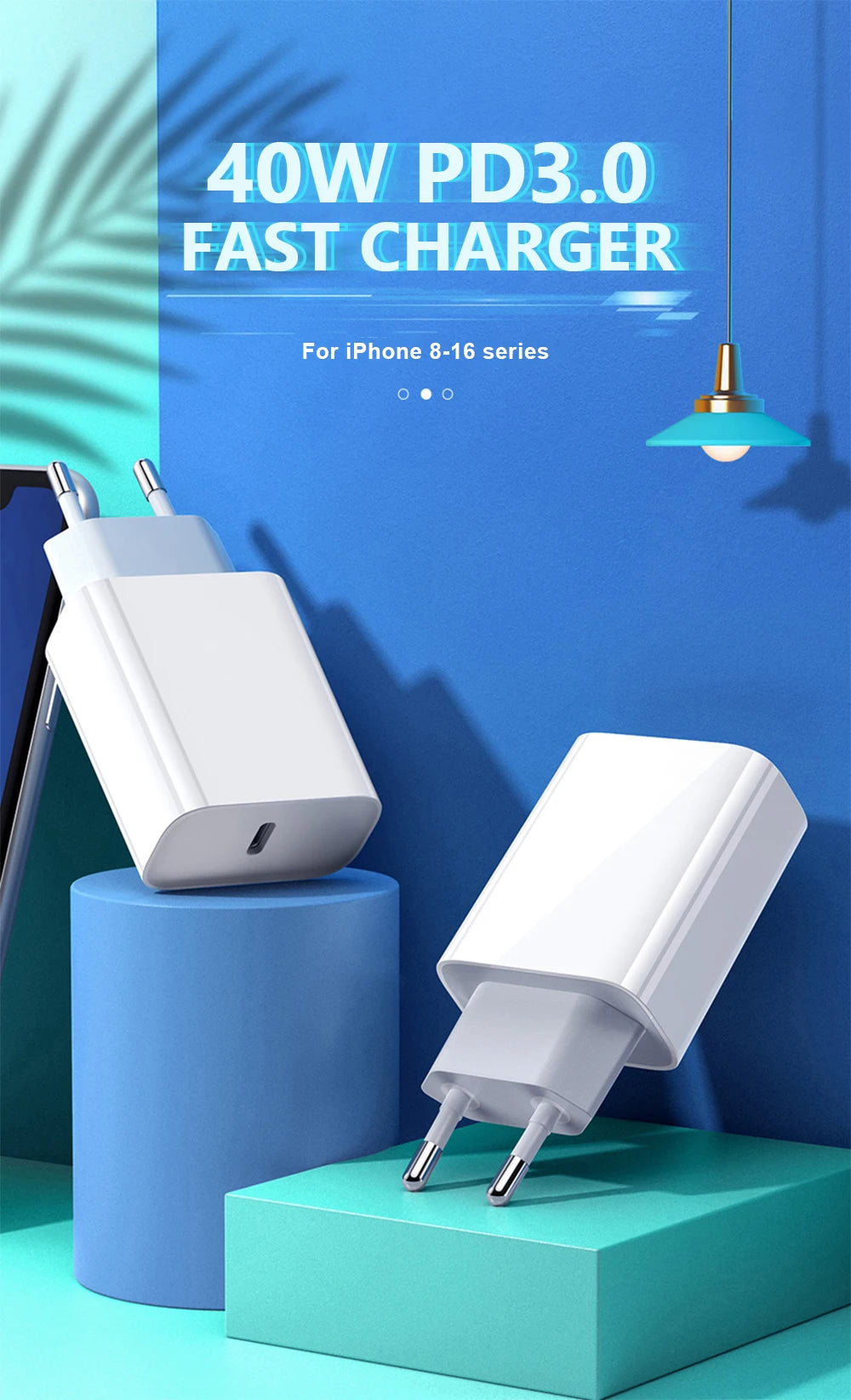 For iPhone 40W PD Phone Charger For iPhone 11 12 13 14 15 16 17 Pro Max 16 Plus 17 Air iPad Fast Charging Type C Cable Charger
