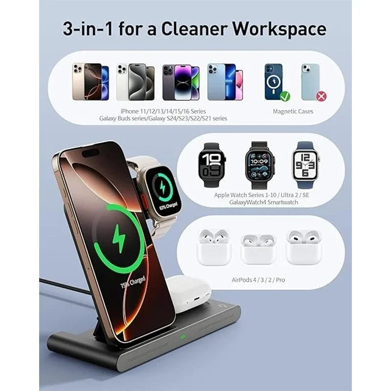 Wireless Charging Station - 4 in 1 Wireless Charger Charging Stand