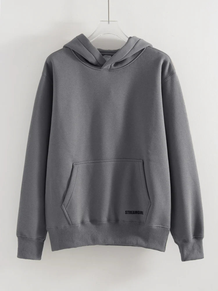 Streamgirl Fleece Hoodies Women Winter Warm Oversized Warm Sweatshirts Boyfriend Hoodies Simple Green Hooded Sweatshirt Couples