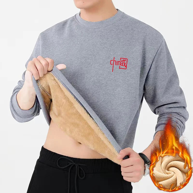 Winter New Fleece Sweatshirt Men Outdoor Work Lined Warm Sweatshirt Pure Color Thicken Warm Sweatshirt Thicken Plus Hoodies Male
