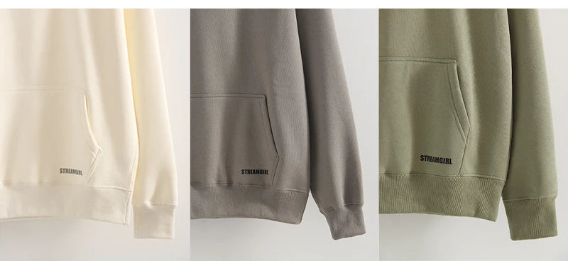 Streamgirl Fleece Hoodies Women Winter Warm Oversized Warm Sweatshirts Boyfriend Hoodies Simple Green Hooded Sweatshirt Couples