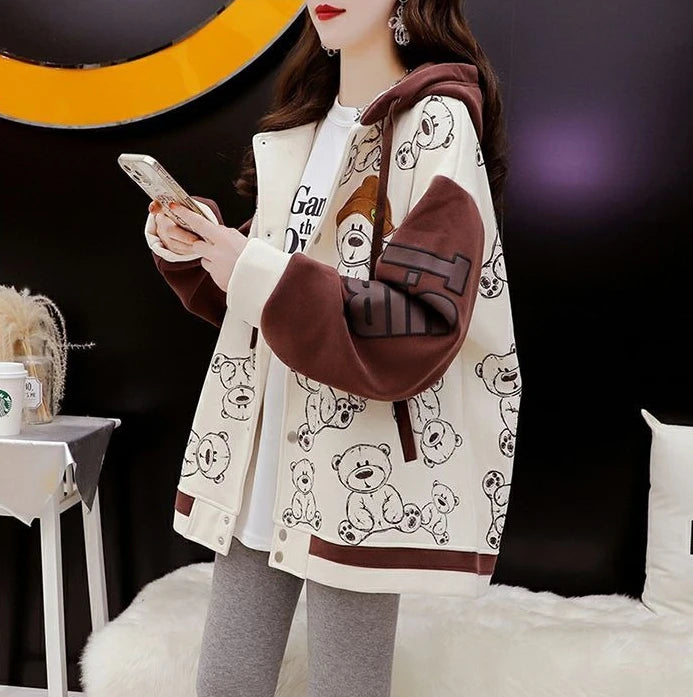 Graphic Female Hooded Top Warm Cold Youthful Clothes Long Sleeve New in Coat Thick Autumn and Winter Women's Hoodies Sweatshirt