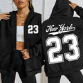 New York Number 23 Art Letter Printing Women Zipper Hoodie Fashion Hoodies Fleece Sportswears Autumn Casual Female Hoody