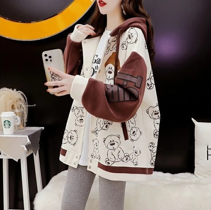 Graphic Female Hooded Top Warm Cold Youthful Clothes Long Sleeve New in Coat Thick Autumn and Winter Women's Hoodies Sweatshirt