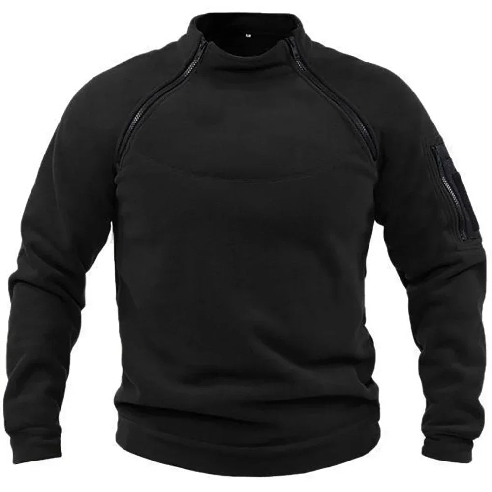 Men's Tactical Hoodies Fleece Windproof Side Zipper Jacket Sweatshirt Spring Autumn Standing Collar Casual Pullover Outdoor Tops