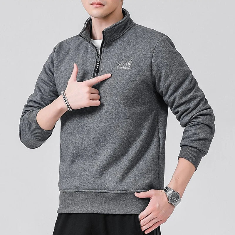 Winter New Fleece Sweatshirt Men Outdoor Work Lined Warm Sweatshirt Pure Color Thicken Warm Sweatshirt Thicken Plus Hoodies Male