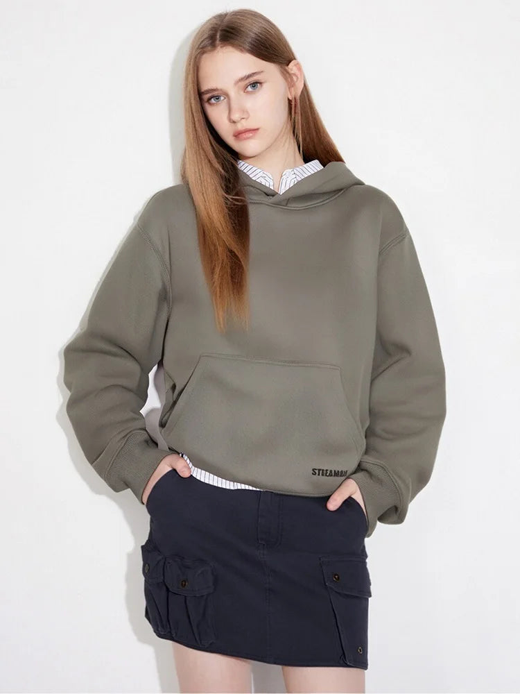 Streamgirl Fleece Hoodies Women Winter Warm Oversized Warm Sweatshirts Boyfriend Hoodies Simple Green Hooded Sweatshirt Couples