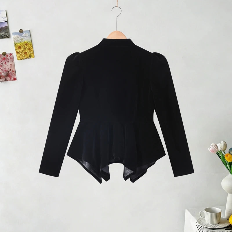 Elegant Black Women's Jacket Stand Collar Hollow Out Full Sleeve Waist-Closed Lady Coats 2026 Spring Chic Female Streetwear