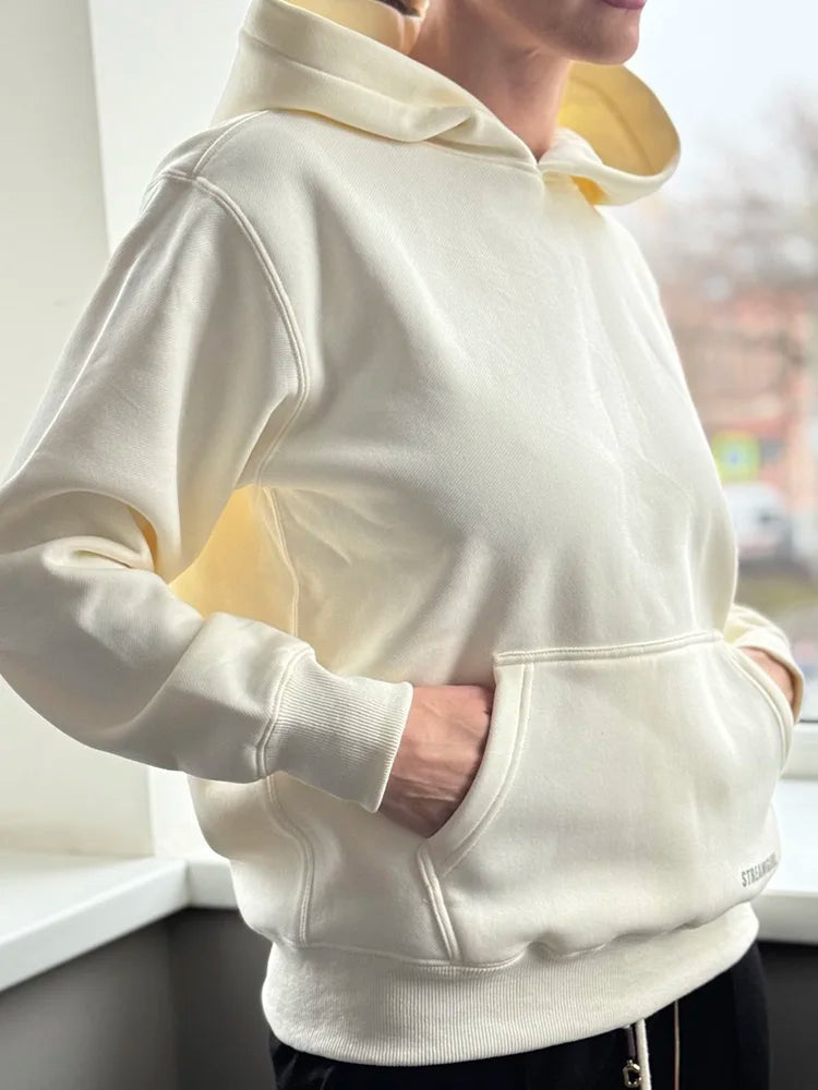 Streamgirl Fleece Hoodies Women Winter Warm Oversized Warm Sweatshirts Boyfriend Hoodies Simple Green Hooded Sweatshirt Couples
