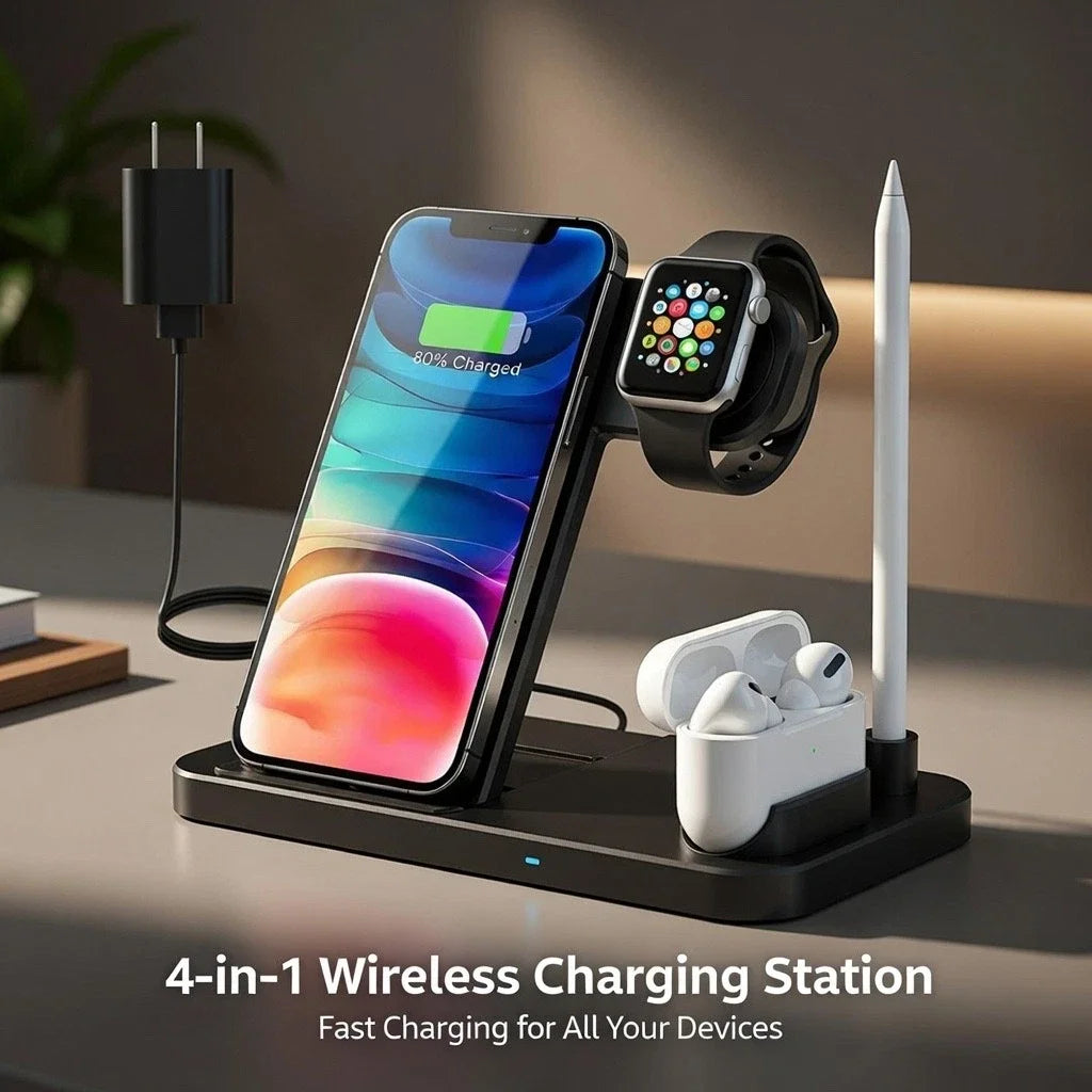 Wireless Charging Station - 4 in 1 Wireless Charger Charging Stand