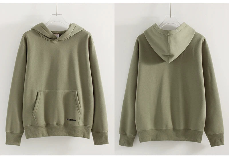 Streamgirl Fleece Hoodies Women Winter Warm Oversized Warm Sweatshirts Boyfriend Hoodies Simple Green Hooded Sweatshirt Couples
