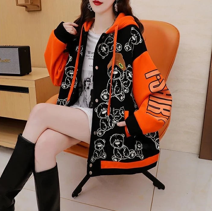 Graphic Female Hooded Top Warm Cold Youthful Clothes Long Sleeve New in Coat Thick Autumn and Winter Women's Hoodies Sweatshirt