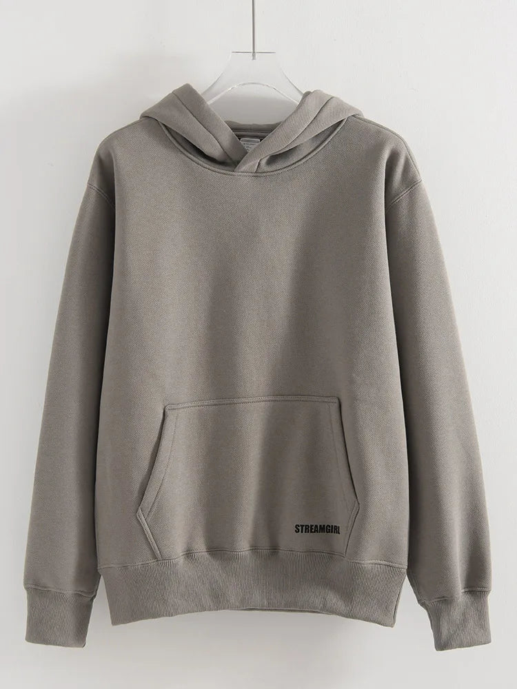 Streamgirl Fleece Hoodies Women Winter Warm Oversized Warm Sweatshirts Boyfriend Hoodies Simple Green Hooded Sweatshirt Couples
